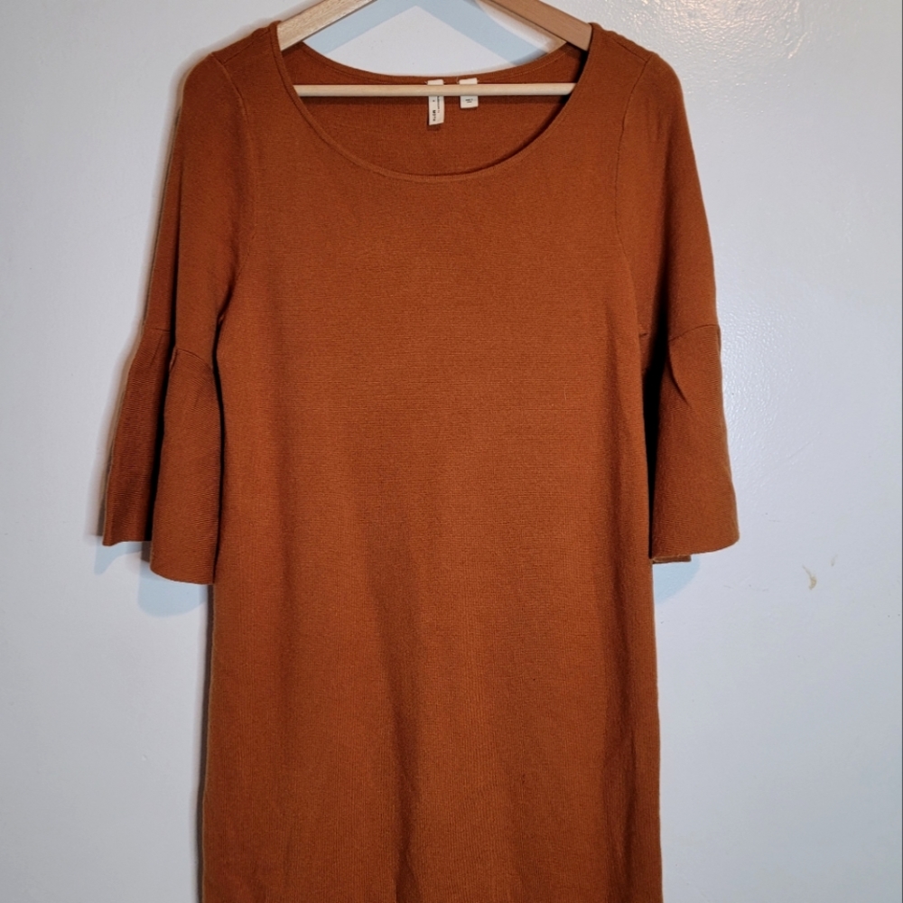 Anthropologie Sweater Dress, Mustard Yellow, Size Medium, Flared sleeves